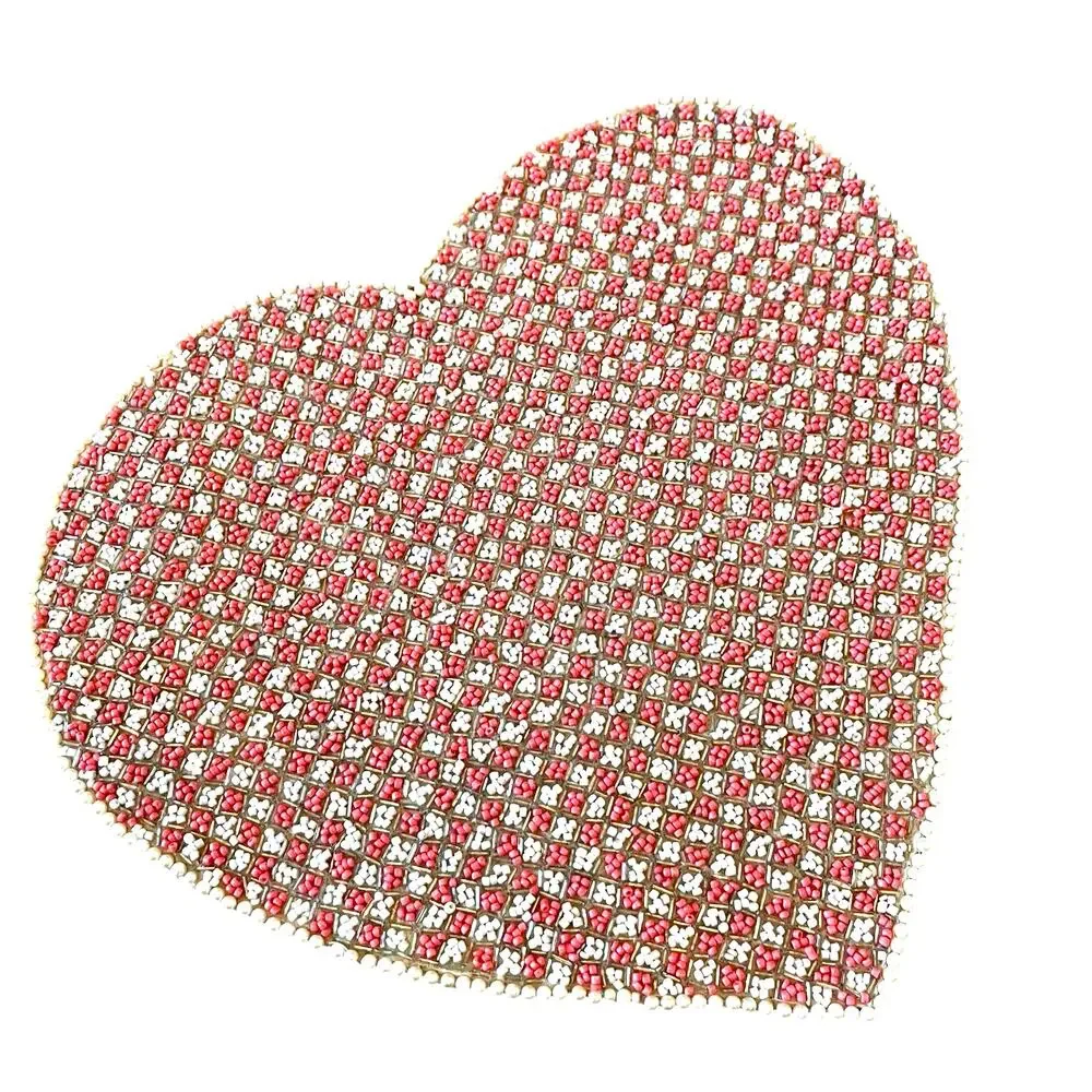 Cupcakes and Cashmere Beaded Heart Shaped Placemat Charger Pink White Silver New